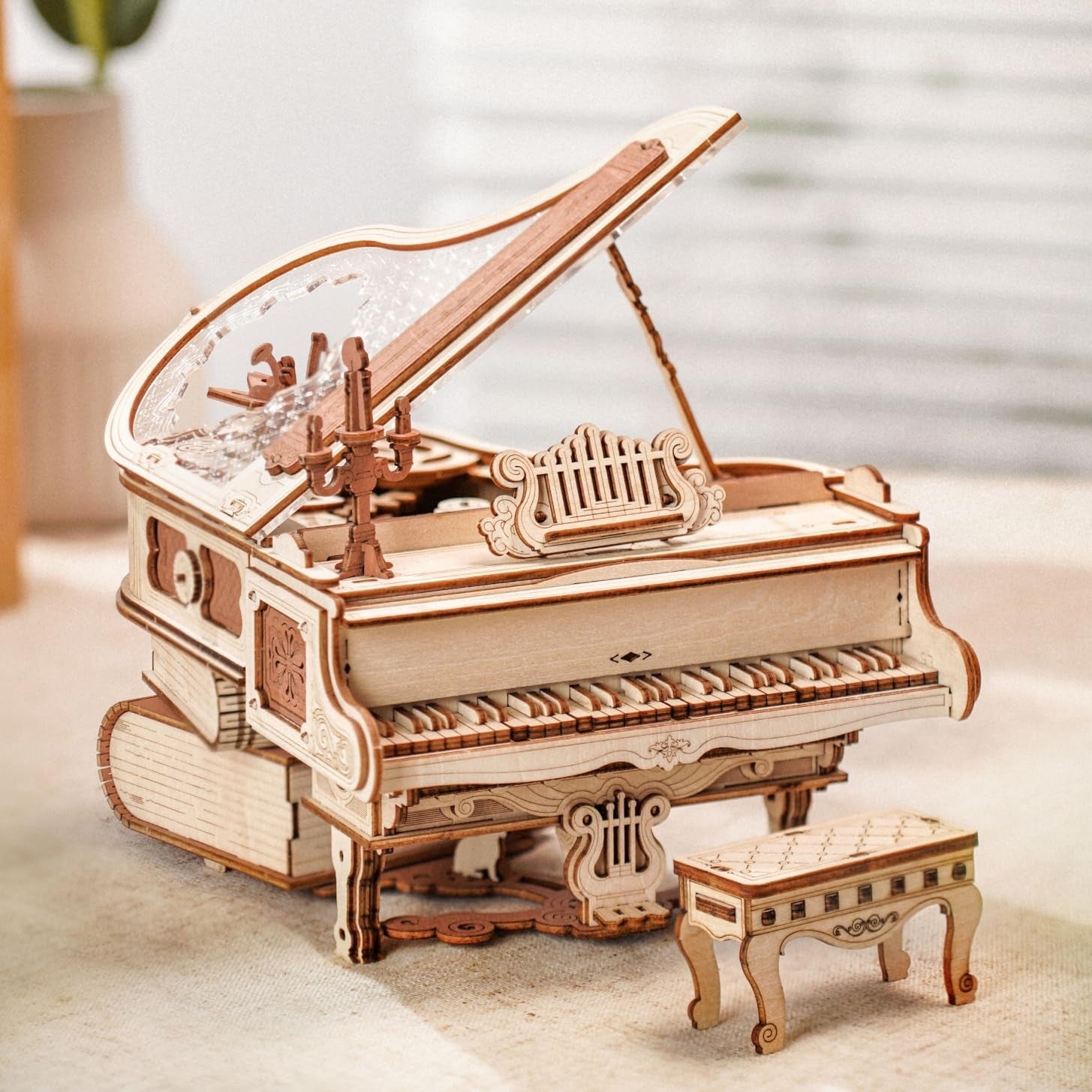 ROBOTIME Puzzle 3D De Madera, Caja De Música Mágica Con Piano, Kits De Maqueta Madera Para Adultos, Construcción De Modelos De Engranajes