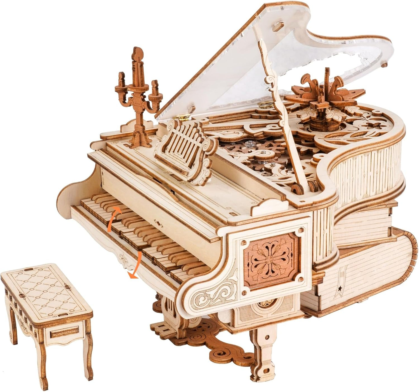 ROBOTIME Puzzle 3D De Madera, Caja De Música Mágica Con Piano, Kits De Maqueta Madera Para Adultos, Construcción De Modelos De Engranajes