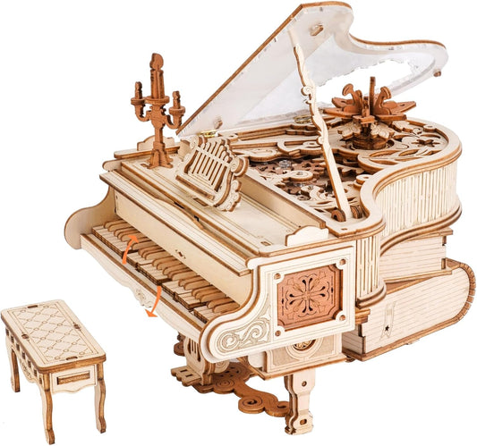 ROBOTIME Puzzle 3D De Madera, Caja De Música Mágica Con Piano, Kits De Maqueta Madera Para Adultos, Construcción De Modelos De Engranajes
