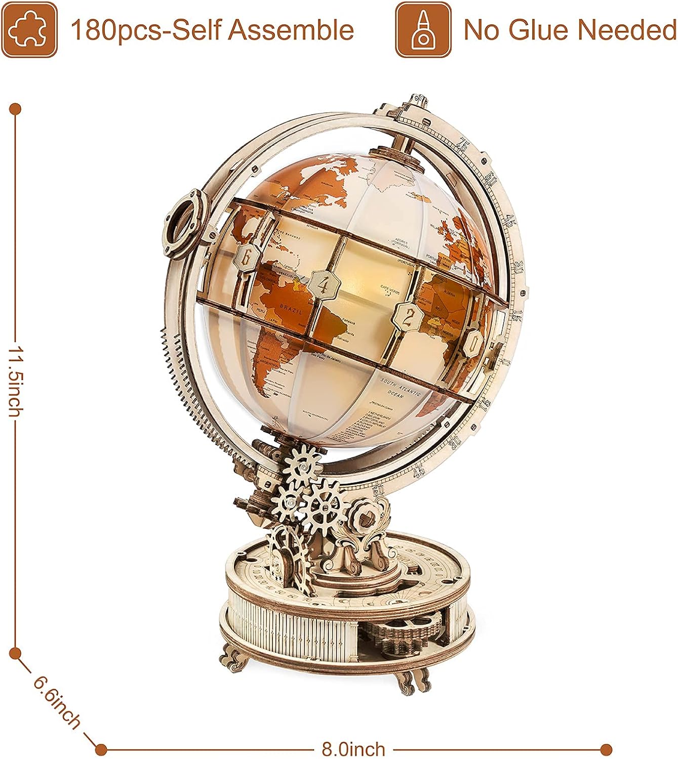 ROBOTIME Puzzle 3D Madera De Globo Luminoso, Maquetas Para Construir Adultos, Mecánica Construcción Manualidades Kits