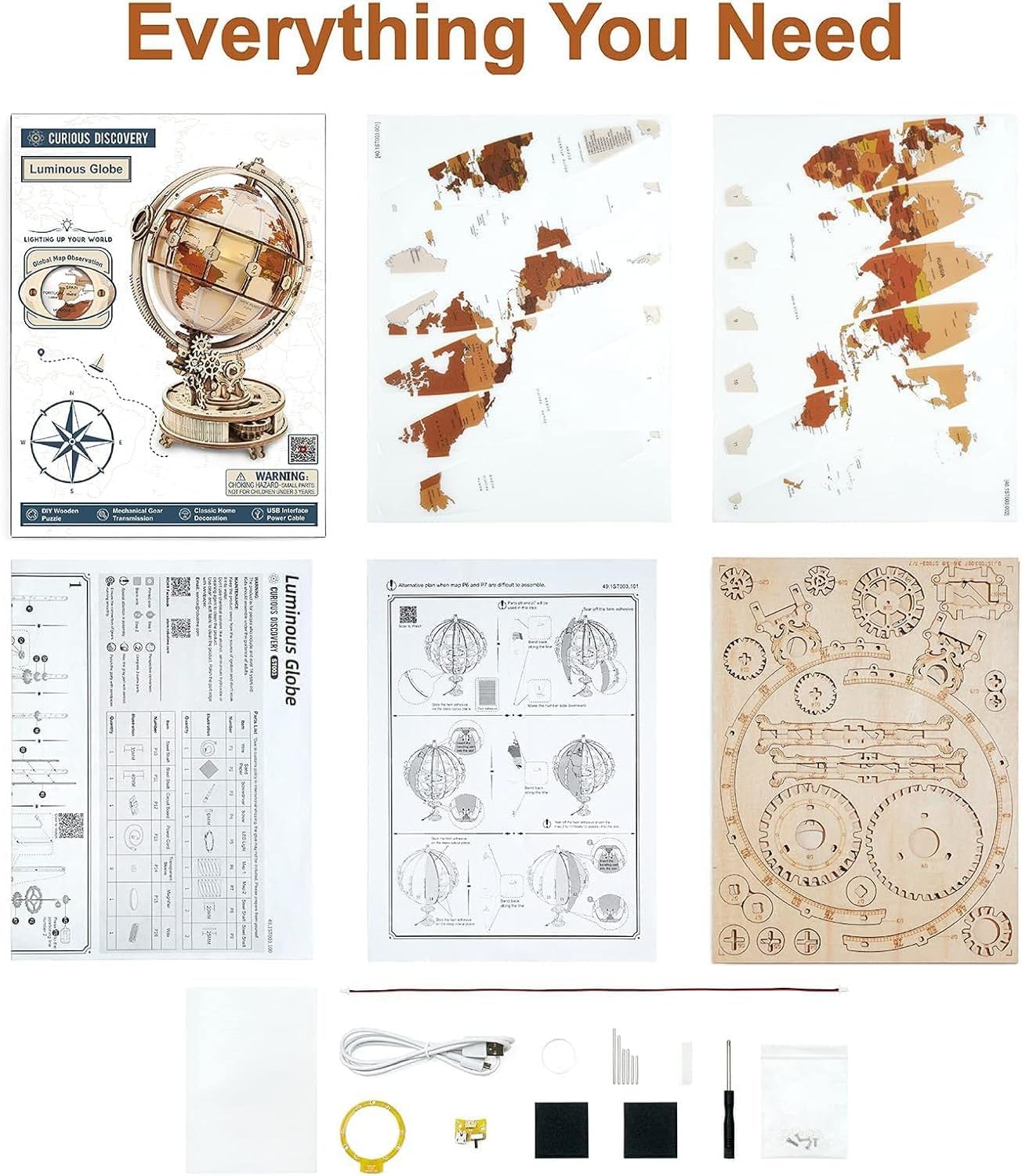 ROBOTIME Puzzle 3D Madera De Globo Luminoso, Maquetas Para Construir Adultos, Mecánica Construcción Manualidades Kits