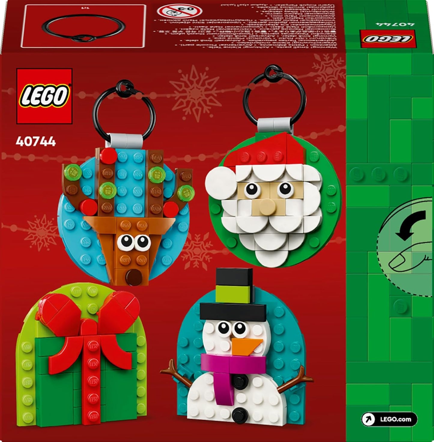 LEGO Selección De Adornos Navideños - Kit De Maquetas Con 4 Decoraciones Navideñas Para Colgar Inc. Papá Noel, Muñeco De Nieve Y Reno - Regalo Para Niñas Y Niños De 6+ Años 40744