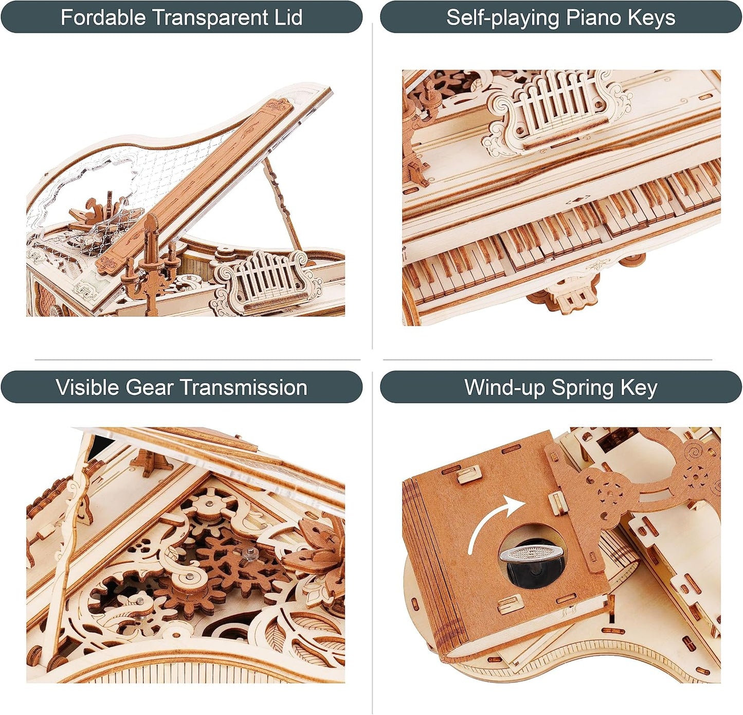 ROBOTIME Puzzle 3D De Madera, Caja De Música Mágica Con Piano, Kits De Maqueta Madera Para Adultos, Construcción De Modelos De Engranajes