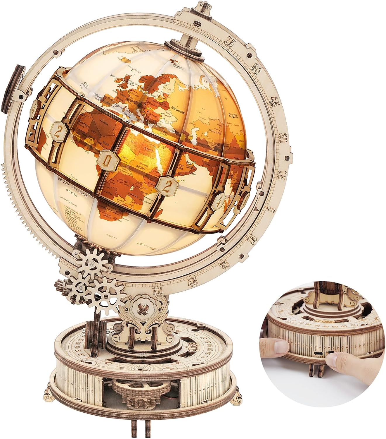 ROBOTIME Puzzle 3D Madera De Globo Luminoso, Maquetas Para Construir Adultos, Mecánica Construcción Manualidades Kits