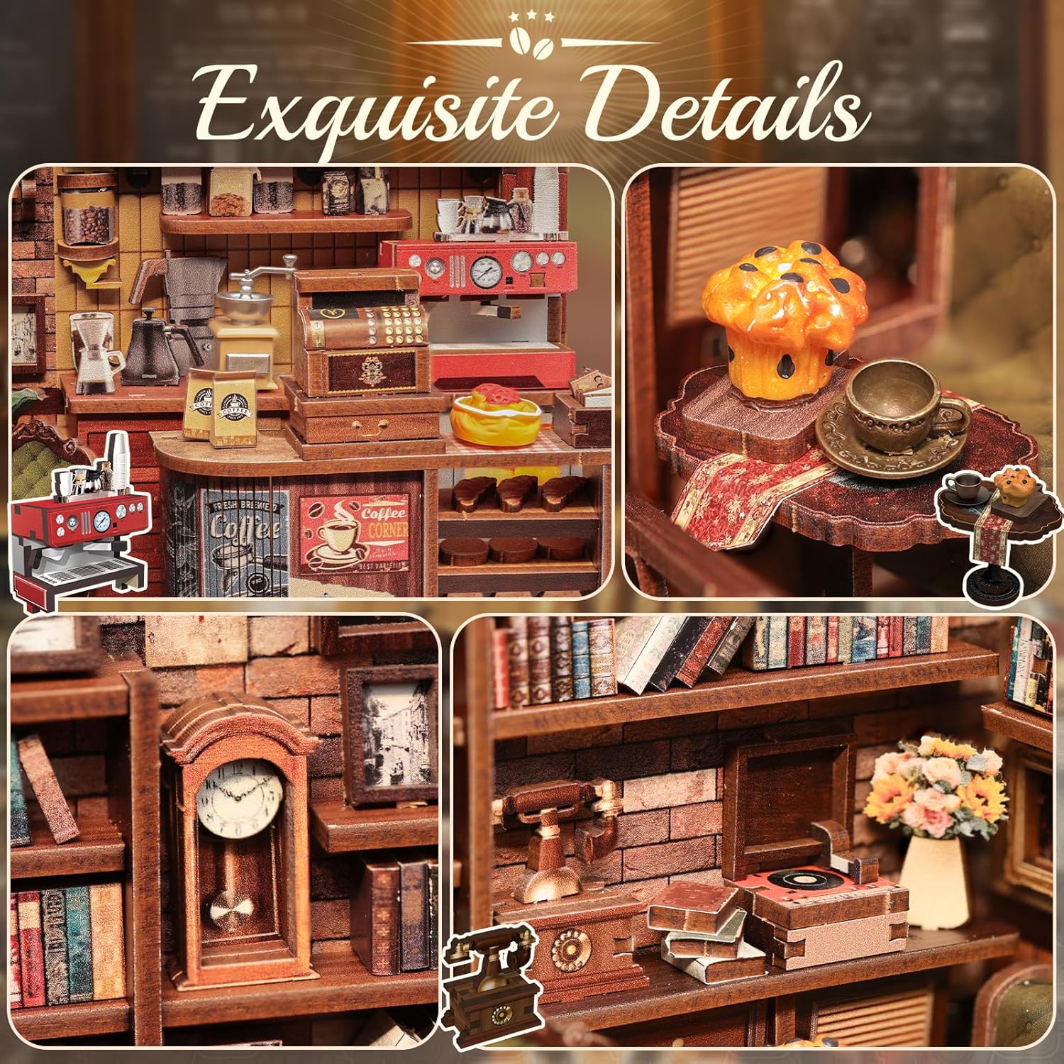 CUTEBEE Book Nook Kit - DIY Retro Miniature Madera House Modelbouw, Puzzle 3D Café Casa De Muñecas, Familiares Y Amigos (Corner Coffee Shop)