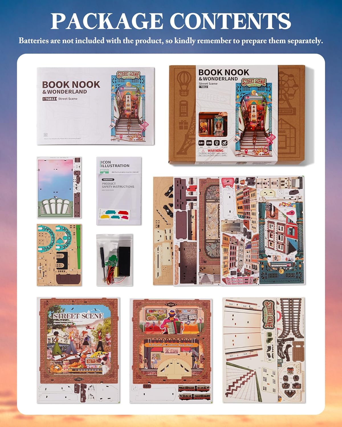 ROBOTIME Book Nook DIY Con Luces LED, Maqueta De Madera En Miniatura Para Estantería, Decoración Creativa, Regalo Original Para Adultos Y Adolescentes – Escena Callejera