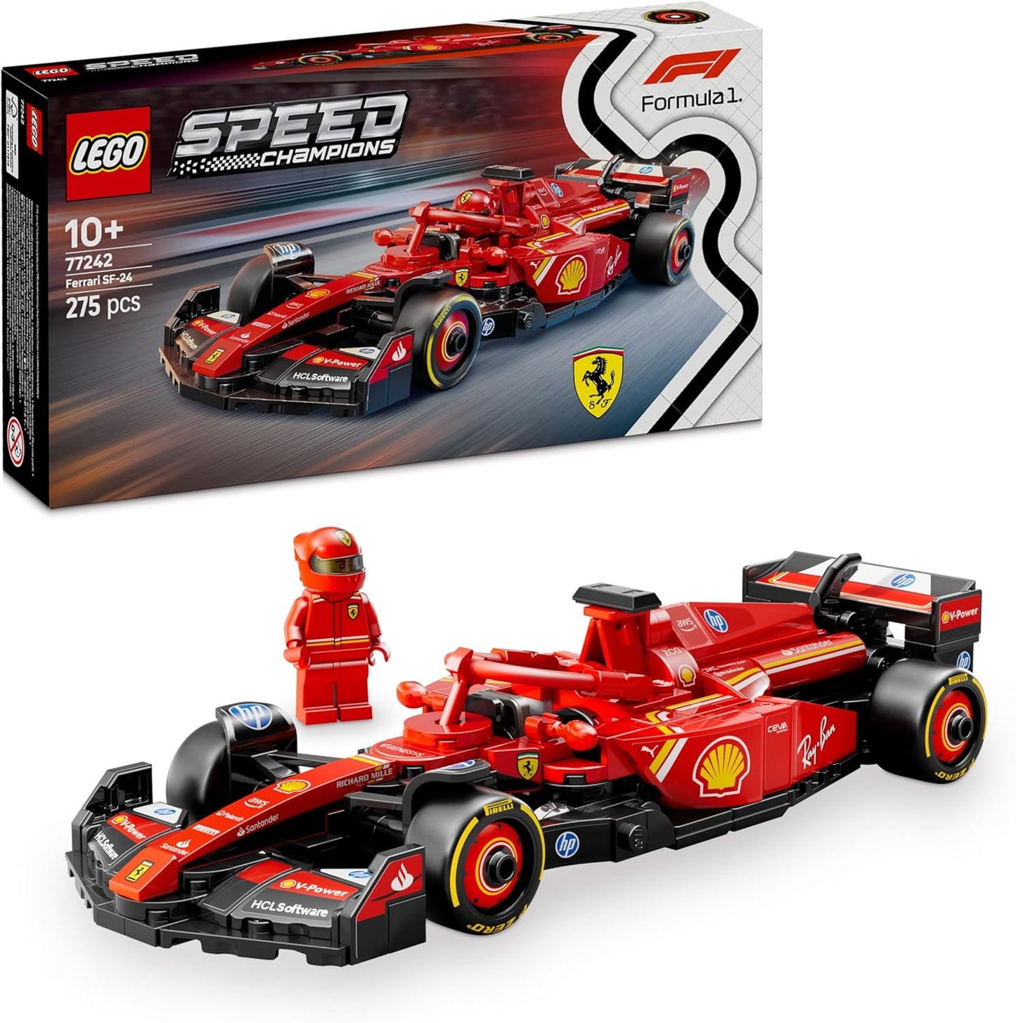 LEGO Speed Champions Coche De Carreras Ferrari SF-24 F1 De Juguete - Maqueta De Vehículo Rojo De Fórmula 1 Y Minifigura De Piloto - Regalo Para Niños Y Niñas De 10+ Años - Regalo De Reyes Magos 77242