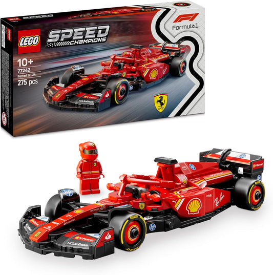 LEGO Speed Champions Coche De Carreras Ferrari SF-24 F1 De Juguete - Maqueta De Vehículo Rojo De Fórmula 1 Y Minifigura De Piloto - Regalo Para Niños Y Niñas De 10+ Años - Regalo De Reyes Magos 77242