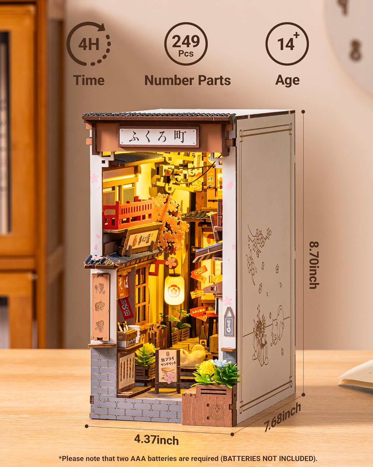 ROBOTIME Book Nook Booknook Japan Con Luces LED Casas De Muñecas De Madera, Booknok Decoración Del Hogar, Nookbook Regalos Para Adultos Niños Mujeres(Sakura Wine Alley)