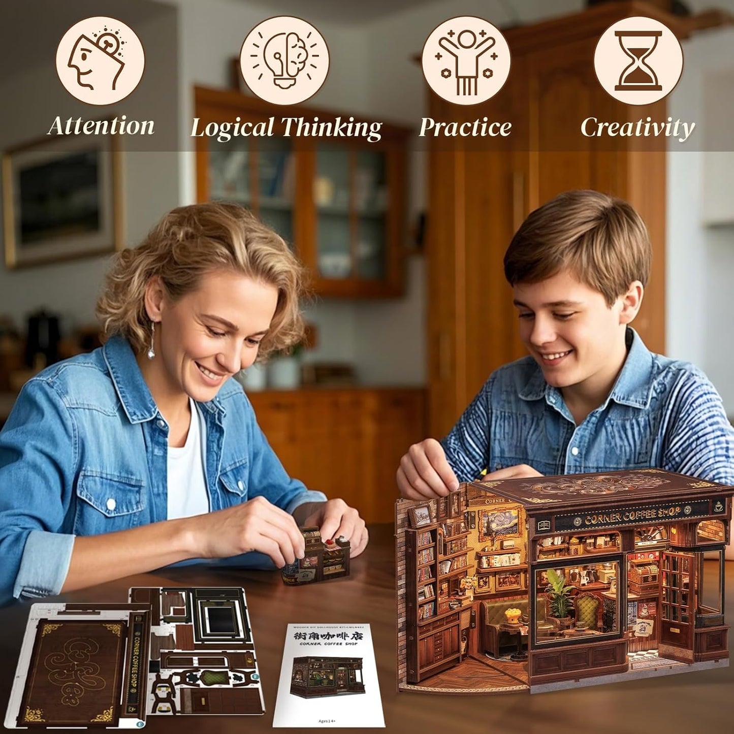 CUTEBEE Book Nook Kit - DIY Retro Miniature Madera House Modelbouw, Puzzle 3D Café Casa De Muñecas, Familiares Y Amigos (Corner Coffee Shop)