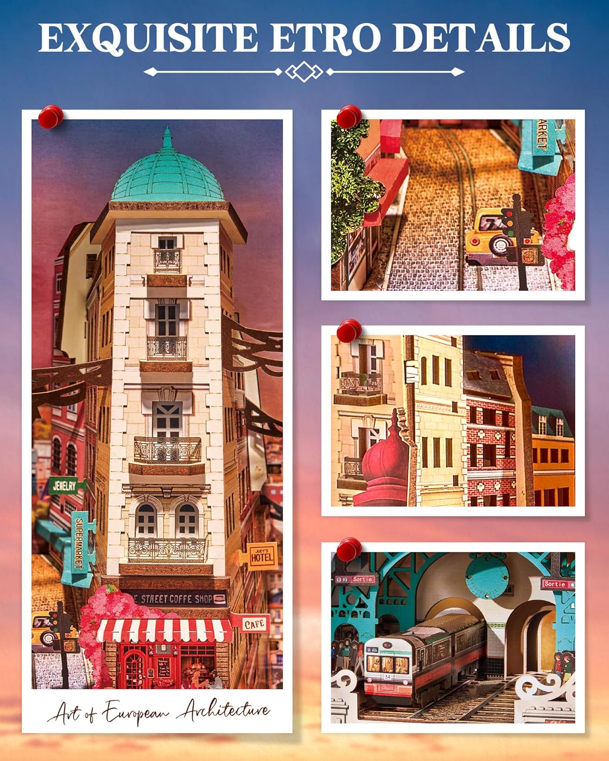 ROBOTIME Book Nook DIY Con Luces LED, Maqueta De Madera En Miniatura Para Estantería, Decoración Creativa, Regalo Original Para Adultos Y Adolescentes – Escena Callejera