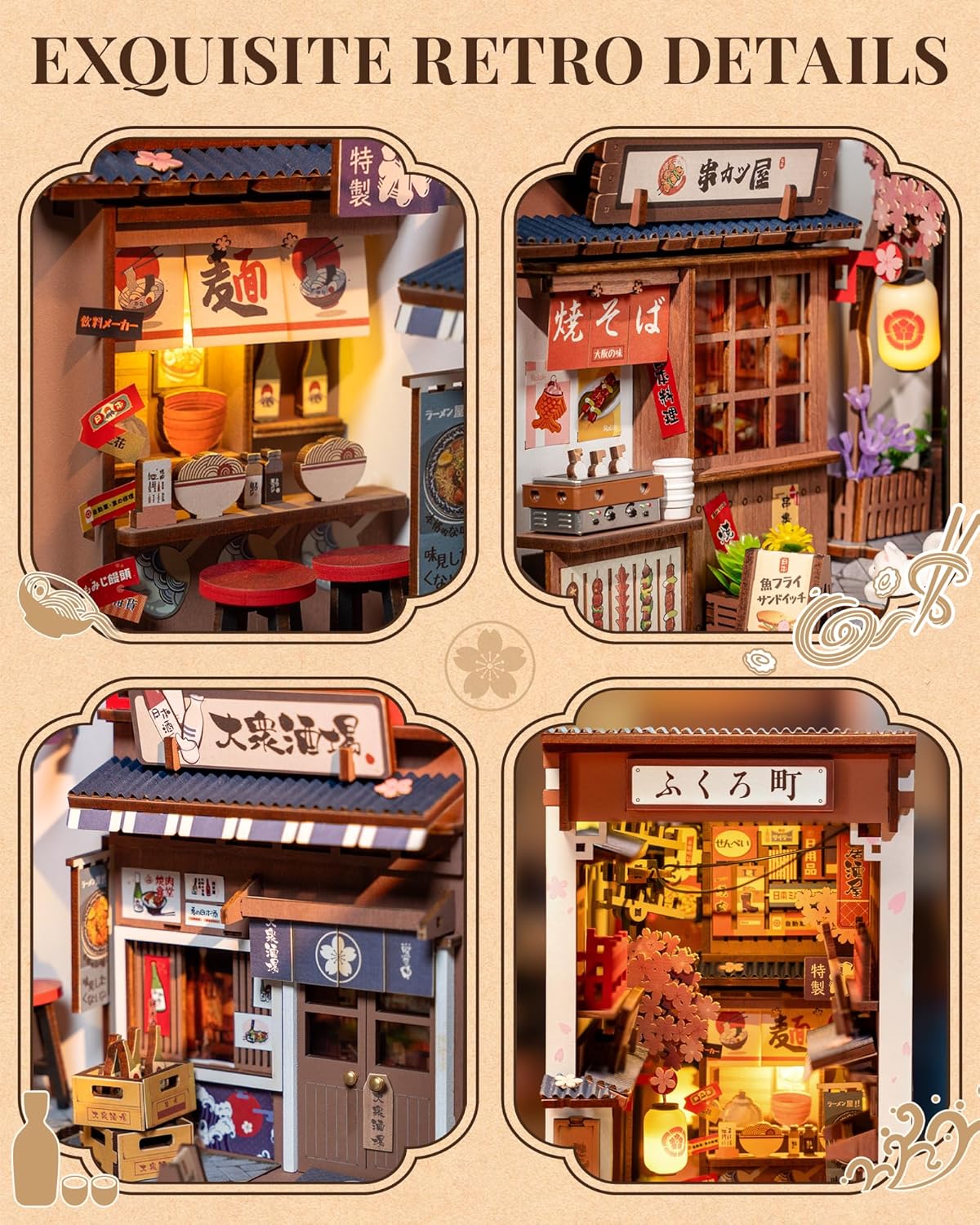 ROBOTIME Book Nook Booknook Japan Con Luces LED Casas De Muñecas De Madera, Booknok Decoración Del Hogar, Nookbook Regalos Para Adultos Niños Mujeres(Sakura Wine Alley)