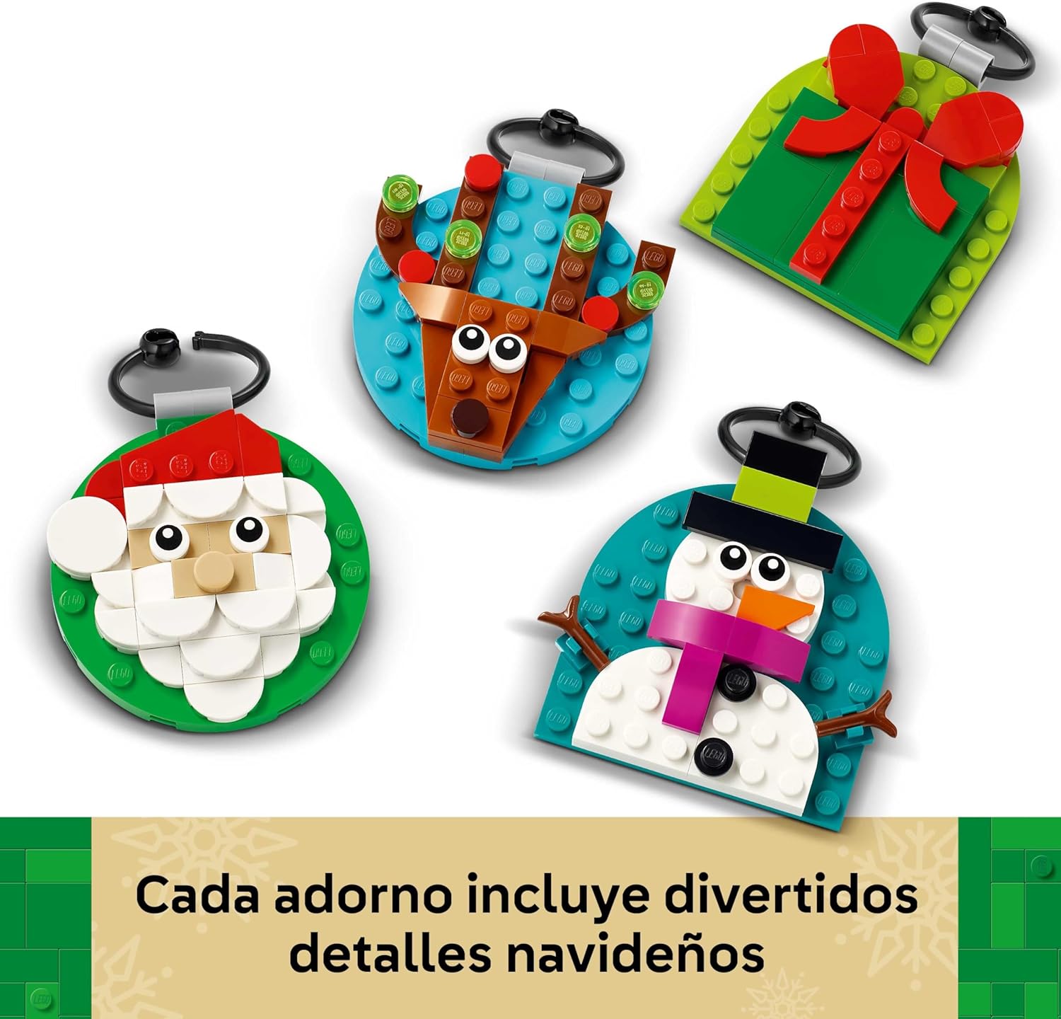 LEGO Selección De Adornos Navideños - Kit De Maquetas Con 4 Decoraciones Navideñas Para Colgar Inc. Papá Noel, Muñeco De Nieve Y Reno - Regalo Para Niñas Y Niños De 6+ Años 40744