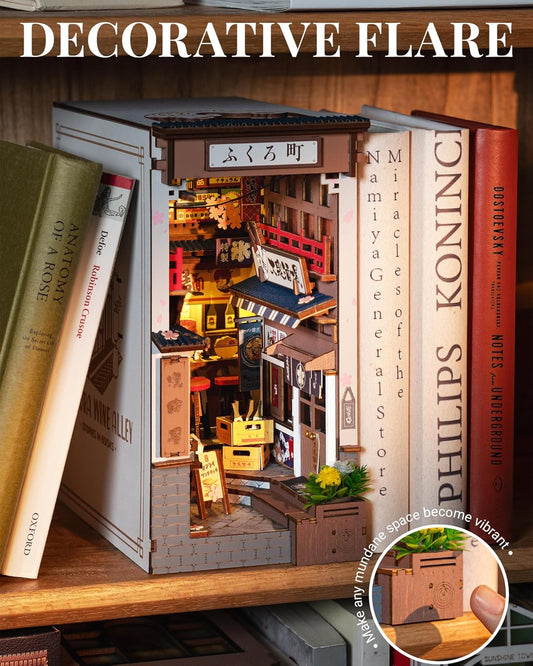 ROBOTIME Book Nook Booknook Japan Con Luces LED Casas De Muñecas De Madera, Booknok Decoración Del Hogar, Nookbook Regalos Para Adultos Niños Mujeres(Sakura Wine Alley)