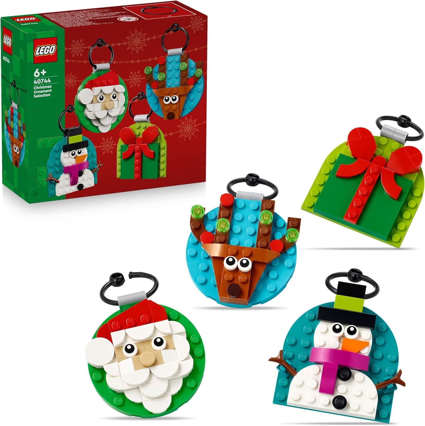 LEGO Selección De Adornos Navideños - Kit De Maquetas Con 4 Decoraciones Navideñas Para Colgar Inc. Papá Noel, Muñeco De Nieve Y Reno - Regalo Para Niñas Y Niños De 6+ Años 40744