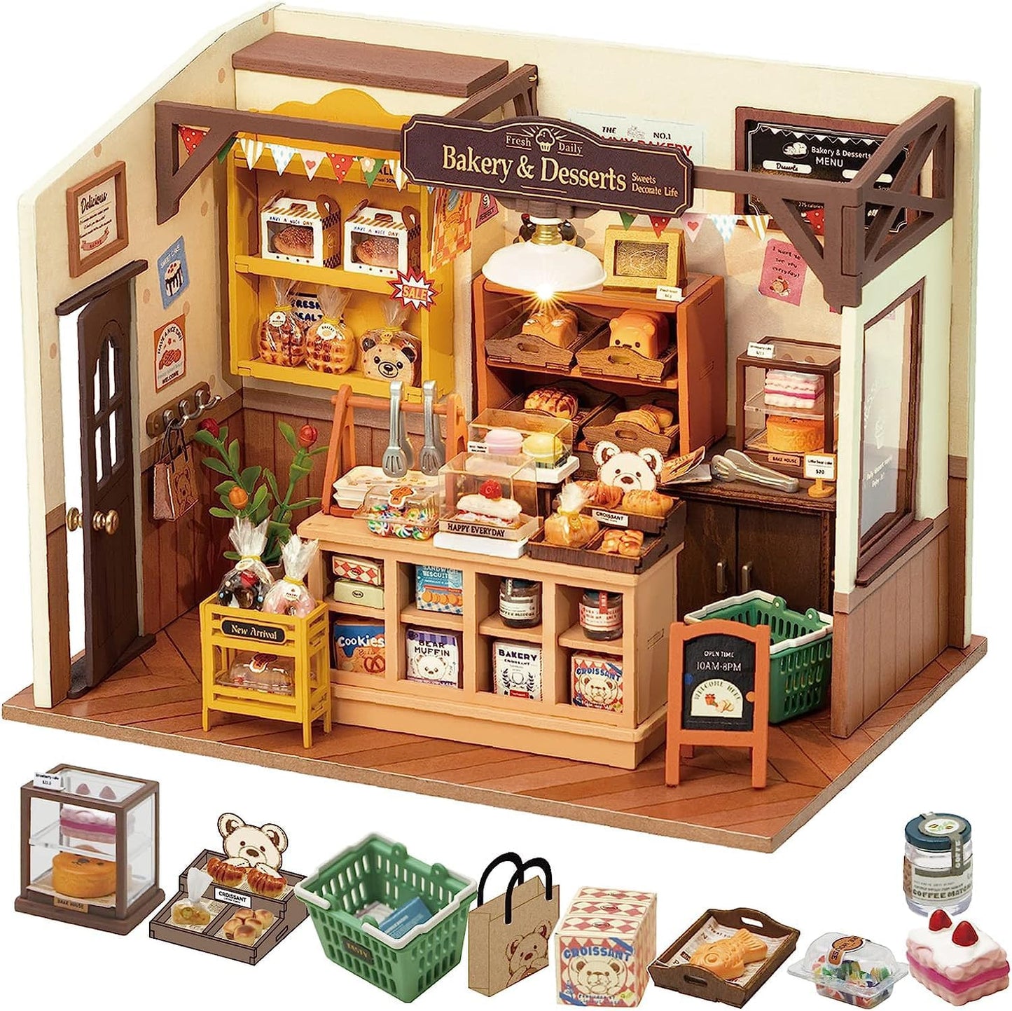 ROBOTIME Kit De Casa En Miniatura Para Adultos, Kit De Construcción De Casa De Muñecas Con Muebles Y Luces LED Para Regalo De Cumpleaños De Mujeres O Niñas.