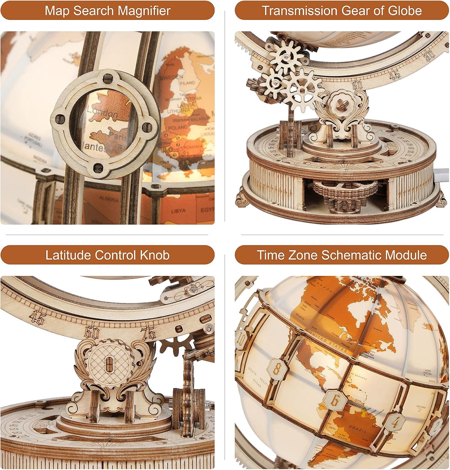 ROBOTIME Puzzle 3D Madera De Globo Luminoso, Maquetas Para Construir Adultos, Mecánica Construcción Manualidades Kits