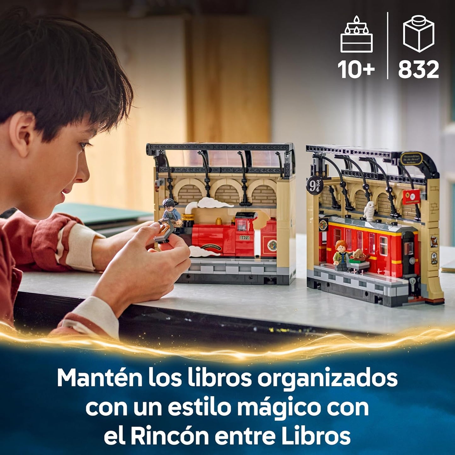 LEGO Harry Potter Rincón Entre Libros: Expreso De Hogwarts - Sujetalibros Con Un Tren De Juguete -2 Minifiguras (Harry Y Ron Weasley) Y Figura De Hedwig - Regalo Para Niñas Y Niños De 10+ Años 76450