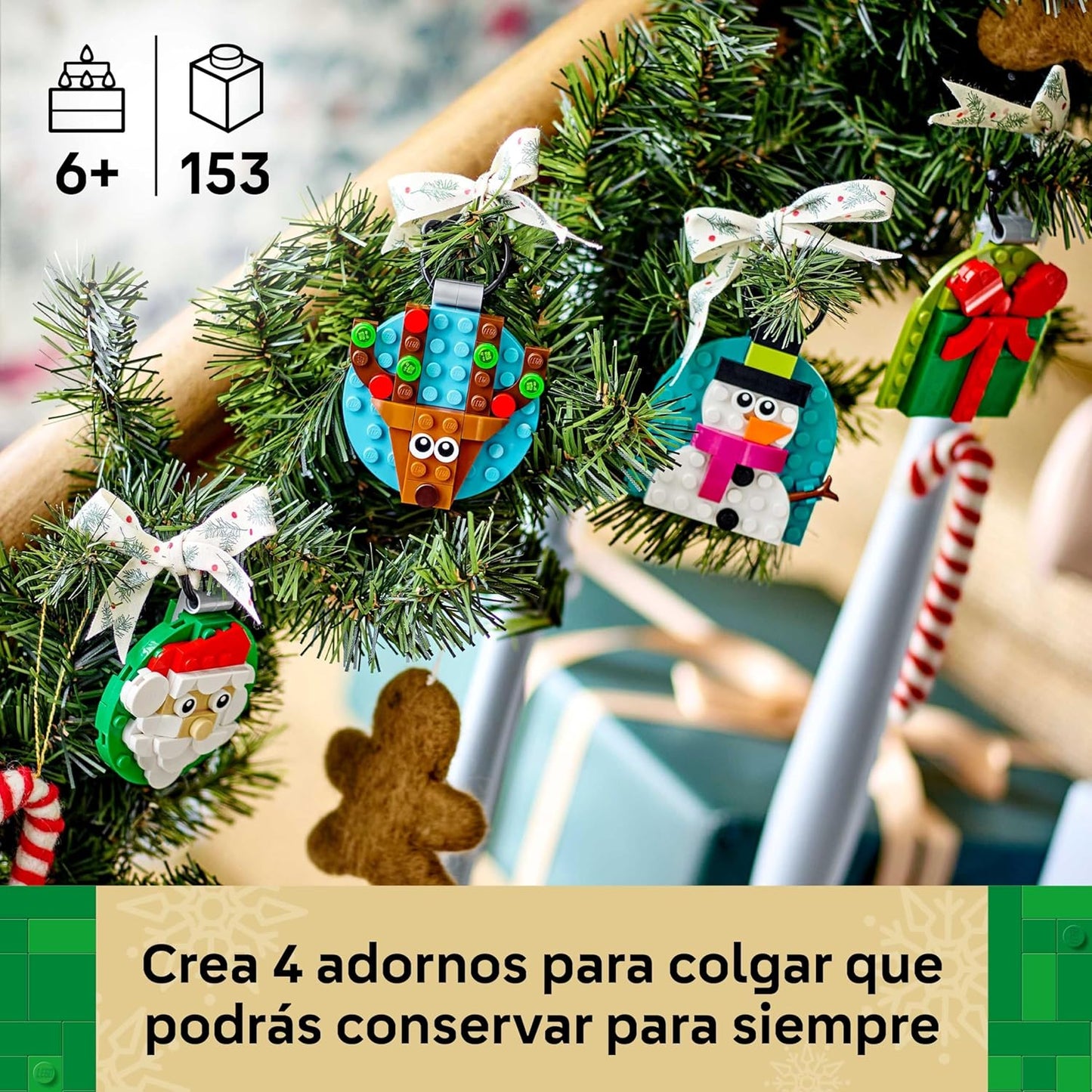 LEGO Selección De Adornos Navideños - Kit De Maquetas Con 4 Decoraciones Navideñas Para Colgar Inc. Papá Noel, Muñeco De Nieve Y Reno - Regalo Para Niñas Y Niños De 6+ Años 40744