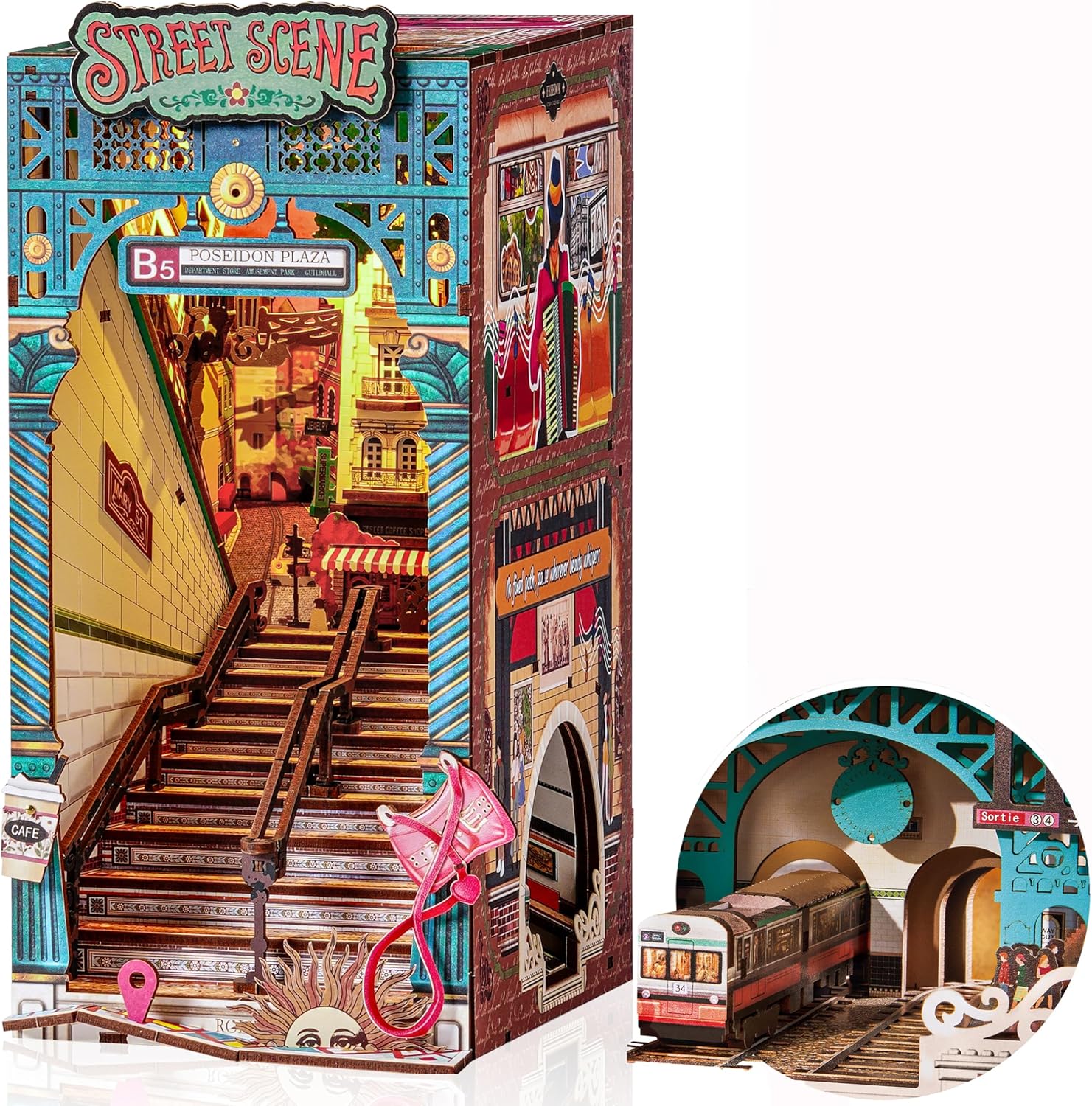 ROBOTIME Book Nook DIY Con Luces LED, Maqueta De Madera En Miniatura Para Estantería, Decoración Creativa, Regalo Original Para Adultos Y Adolescentes – Escena Callejera