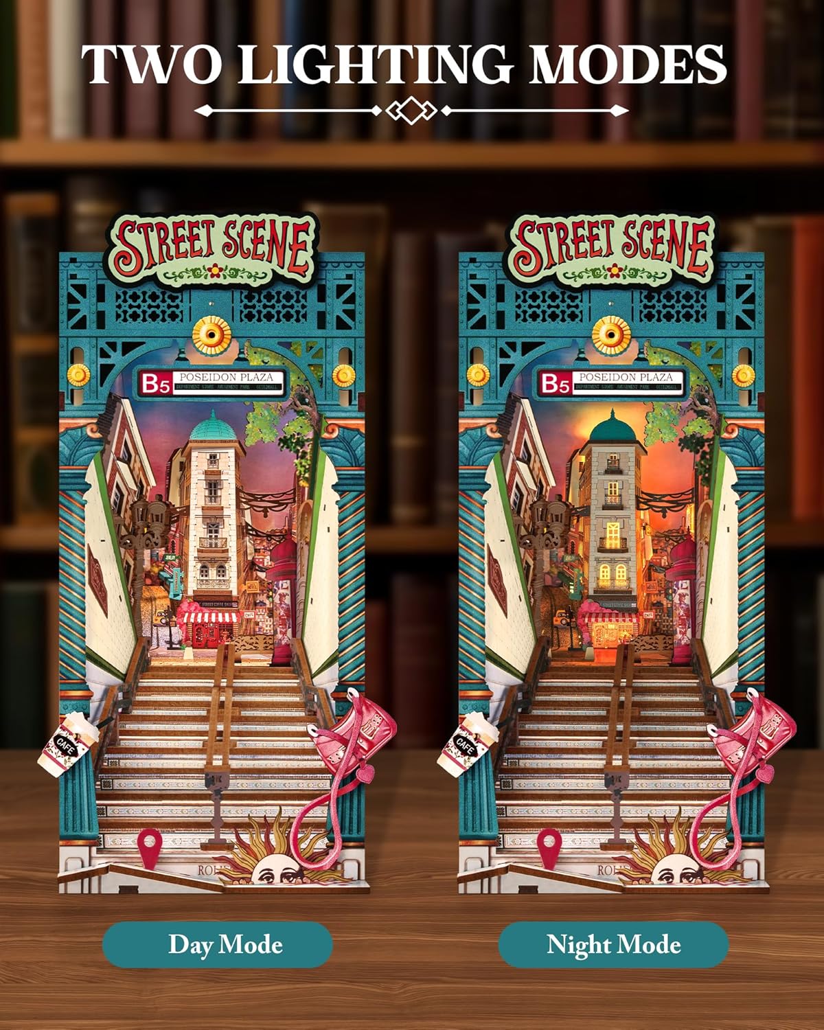 ROBOTIME Book Nook DIY Con Luces LED, Maqueta De Madera En Miniatura Para Estantería, Decoración Creativa, Regalo Original Para Adultos Y Adolescentes – Escena Callejera