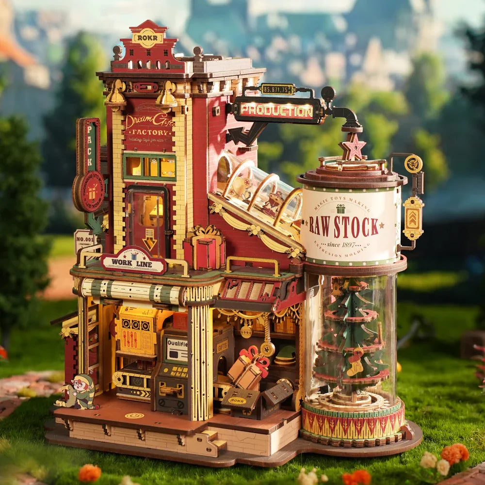 Maqueta de Madera 3D Dream Gift Factory con Caja de Música 🎄🎁
