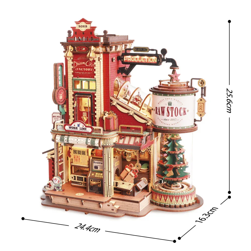 Maqueta de Madera 3D Dream Gift Factory con Caja de Música 🎄🎁