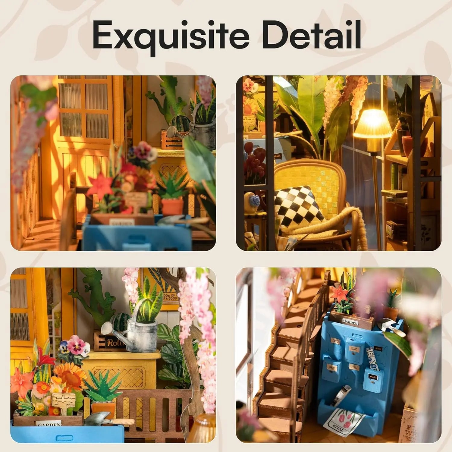 Rolife Gardenhouse Book Nook DIY Dollhouse Bookend Model Kit with LED Light Wooden Puzzle for Bookshelf Decor - TGB06