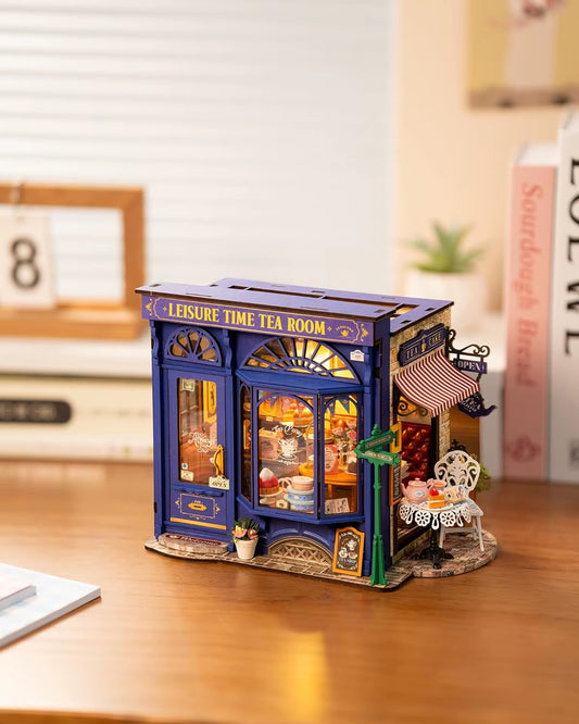 Rolife DIY Miniature Dollhouse Kit Leisure Time Tea Roomcrafts Hobbies Amazing Gift for Women Children DG171