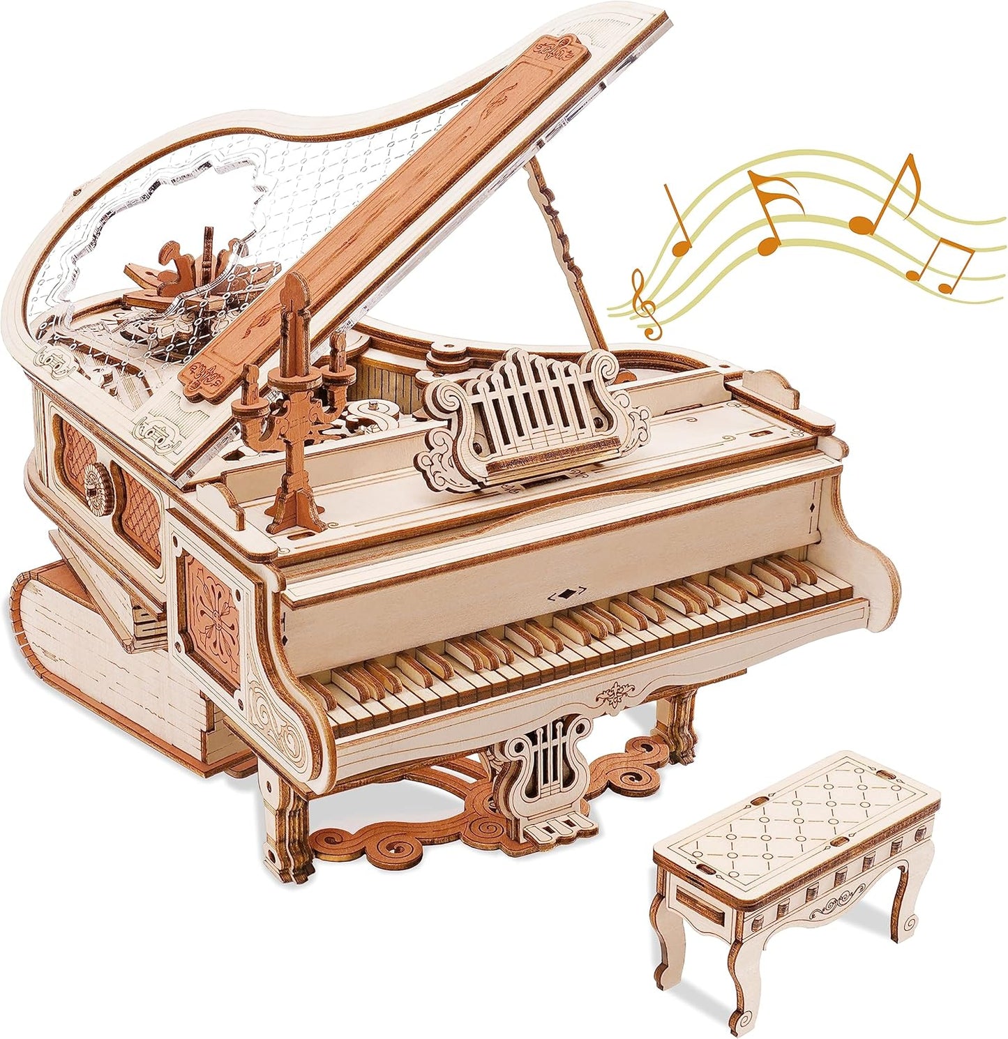 ROBOTIME Puzzle 3D De Madera, Caja De Música Mágica Con Piano, Kits De Maqueta Madera Para Adultos, Construcción De Modelos De Engranajes