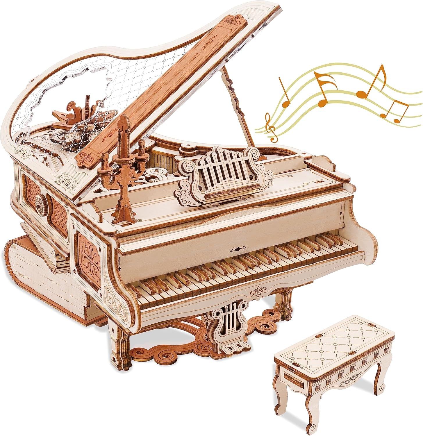 ROBOTIME Puzzle 3D De Madera, Caja De Música Mágica Con Piano, Kits De Maqueta Madera Para Adultos, Construcción De Modelos De Engranajes