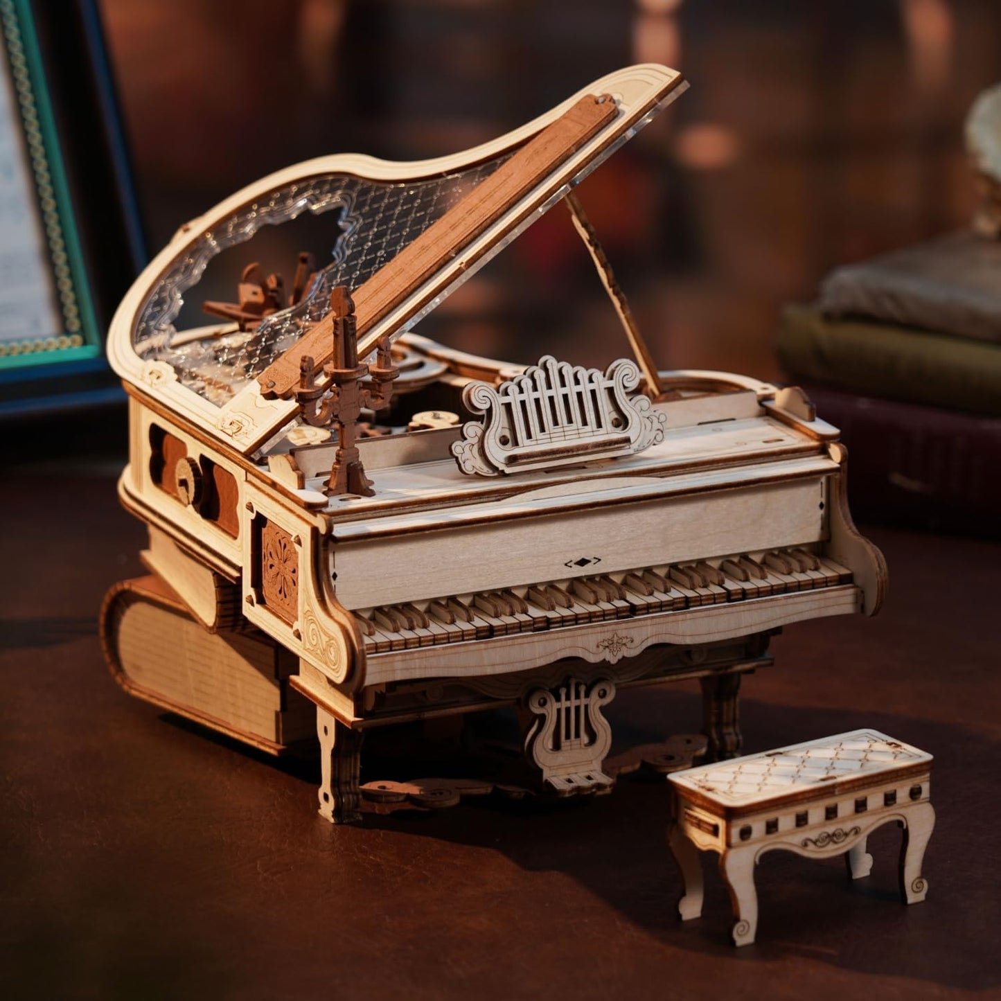 ROBOTIME Puzzle 3D De Madera, Caja De Música Mágica Con Piano, Kits De Maqueta Madera Para Adultos, Construcción De Modelos De Engranajes