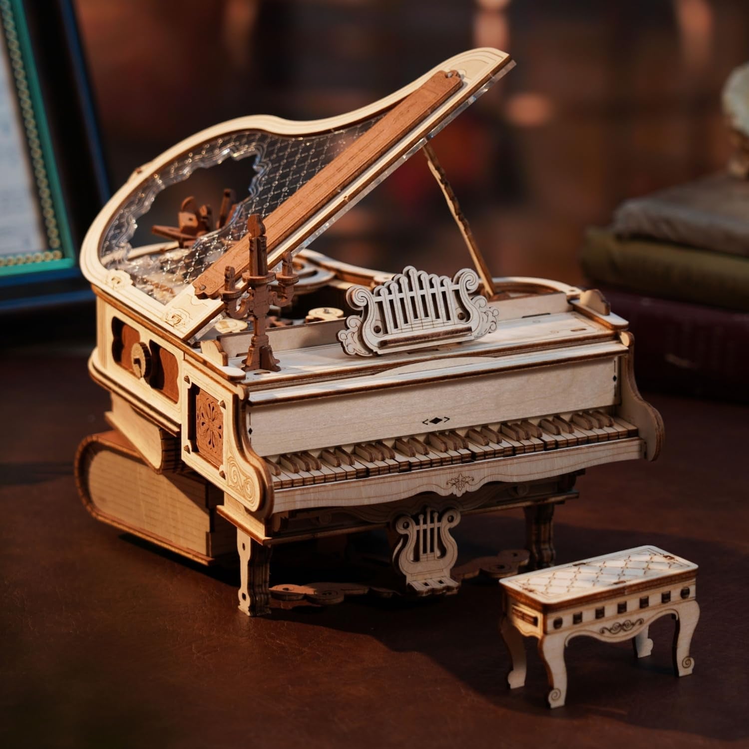 ROBOTIME Puzzle 3D De Madera, Caja De Música Mágica Con Piano, Kits De Maqueta Madera Para Adultos, Construcción De Modelos De Engranajes