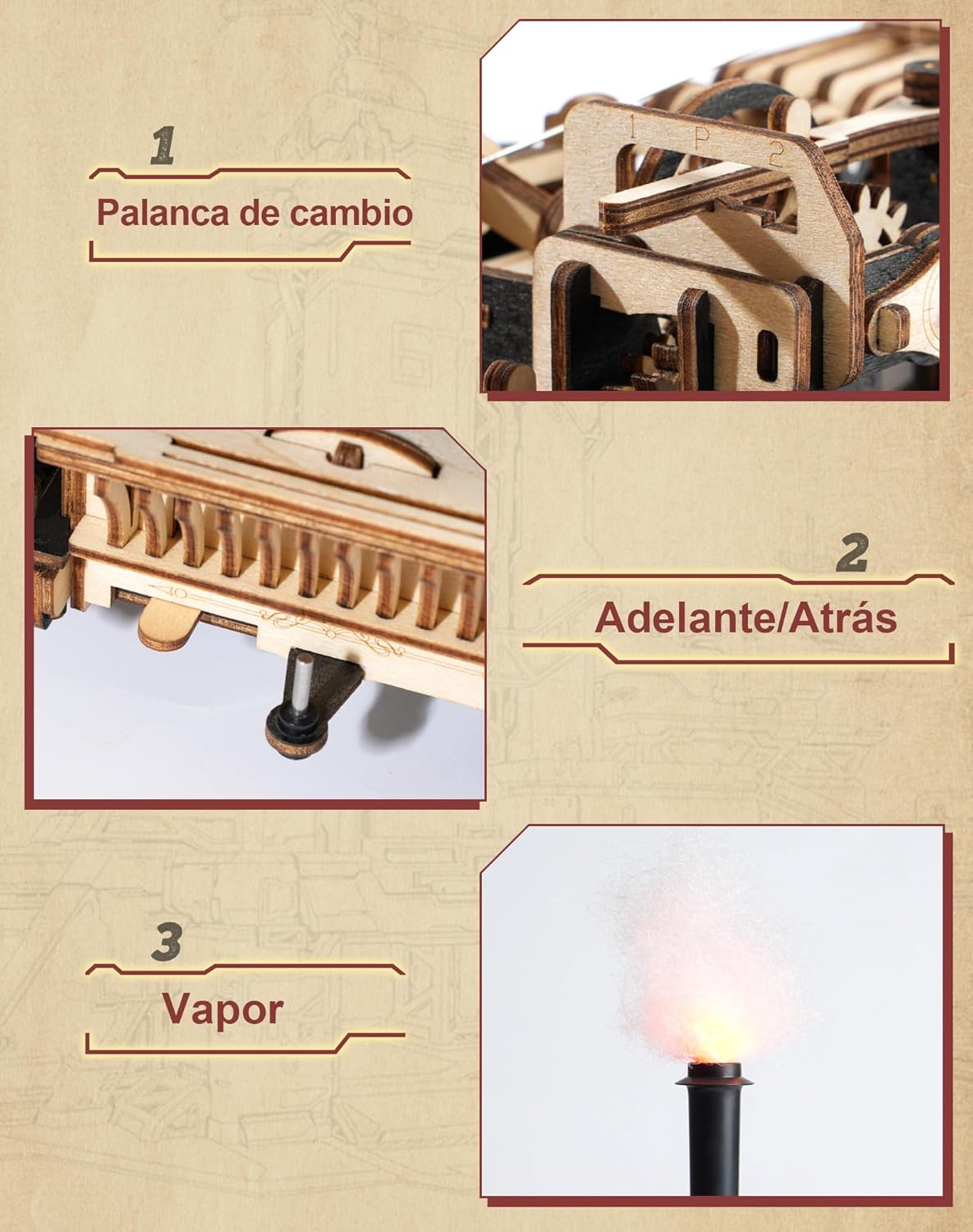ROBOTIME Puzzle 3D Madera Adultos Maquetas Para Construir Rompecabezas Montar Decoración Pasatiempo Regalos De Calidad Para Chicos (Máquina De Vapor)