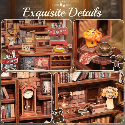 CUTEBEE Book Nook Kit - DIY Retro Miniature Madera House Modelbouw, Puzzle 3D Café Casa De Muñecas, Familiares Y Amigos (Corner Coffee Shop)