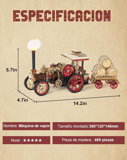 ROBOTIME Puzzle 3D Madera Adultos Maquetas Para Construir Rompecabezas Montar Decoración Pasatiempo Regalos De Calidad Para Chicos (Máquina De Vapor)