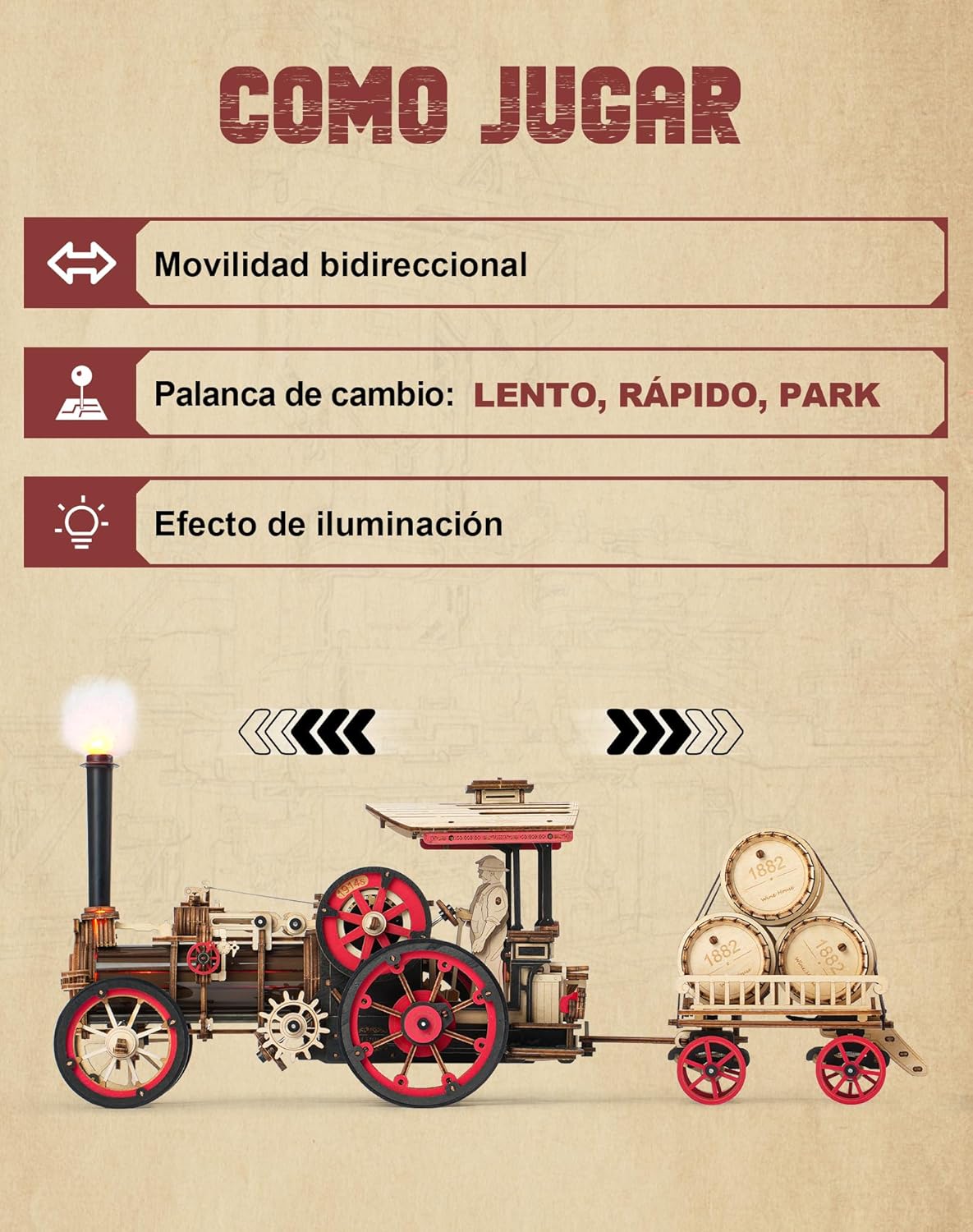 ROBOTIME Puzzle 3D Madera Adultos Maquetas Para Construir Rompecabezas Montar Decoración Pasatiempo Regalos De Calidad Para Chicos (Máquina De Vapor)