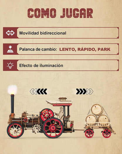ROBOTIME Puzzle 3D Madera Adultos Maquetas Para Construir Rompecabezas Montar Decoración Pasatiempo Regalos De Calidad Para Chicos (Máquina De Vapor)