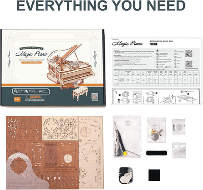 ROBOTIME Puzzle 3D De Madera, Caja De Música Mágica Con Piano, Kits De Maqueta Madera Para Adultos, Construcción De Modelos De Engranajes
