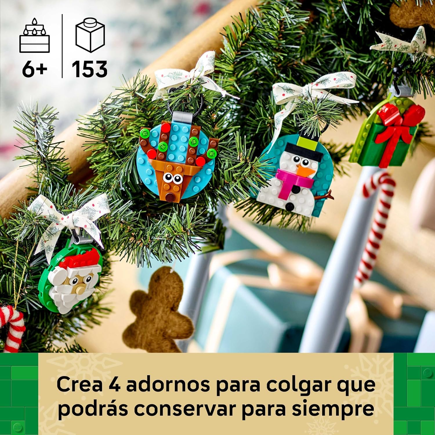 LEGO Selección De Adornos Navideños - Kit De Maquetas Con 4 Decoraciones Navideñas Para Colgar Inc. Papá Noel, Muñeco De Nieve Y Reno - Regalo Para Niñas Y Niños De 6+ Años 40744