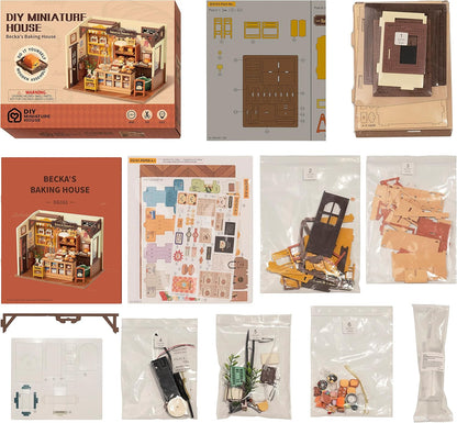 ROBOTIME Kit De Casa En Miniatura Para Adultos, Kit De Construcción De Casa De Muñecas Con Muebles Y Luces LED Para Regalo De Cumpleaños De Mujeres O Niñas.